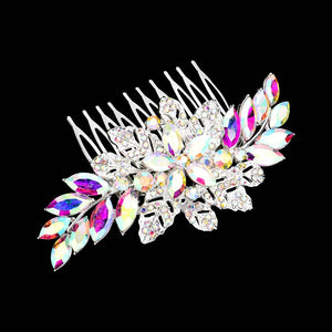 AB Silver Marquise Flower Stone Embellished Hair Comb, Perfect for adding just the right amount of shimmer & shine to your hair to glow with beauty. It will add a touch of class, beauty, and style to your wedding, prom, or special events. The Flower Stone Embellishment keeps your hair sparkling all day & all night long. The elegant design will enhance your beauty attracting everyone's attention and transforming you into a bright star to wear with this flower hair comb. Make your style in a gorgeous way!