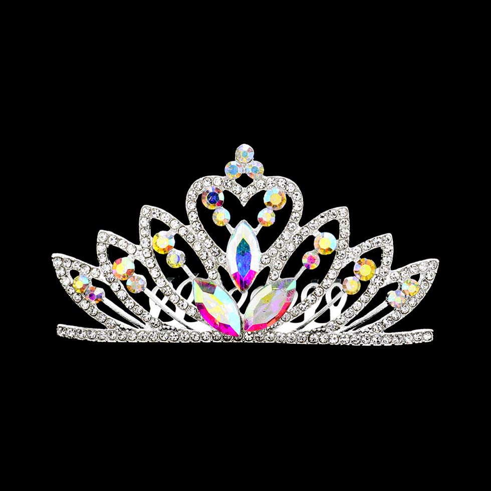 AB Silver Marquise Stone Accented Mini Tiara, this Marquise Stone Accented Mini Tiara is made of awesome Marquise stones that make you more gorgeous and luxurious on special occasions. This jeweled tiara is the perfect accessory for various formal occasions. These are Perfect Gifts, Anniversary Gifts, and Graduation gifts.
