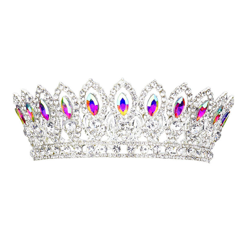 • Marquise Stone Accented Pageant Crown Tiara Silver-Marquise-Stone-Accented  main image 2