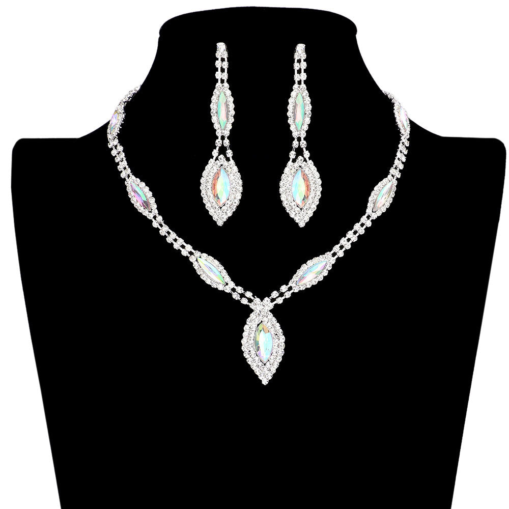 AB Silver Trendy Marquise Stone Accented Rhinestone Necklace, get ready with this rhinestone necklace to receive the best compliments on any special occasion. Put on a pop of color to complete your ensemble and make you stand out on special occasions. Awesome gift for anniversaries, Valentine’s Day, or any special occasion.