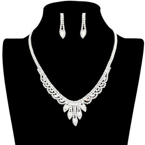 AB Silver Marquise Stone Accented Rhinestone Necklace, These gorgeous marquise stone-accented jewelry sets will show your perfect beauty & class on any special occasion. The elegance of these stones goes unmatched. Great for wearing at a party! Perfect for adding just the right amount of glamour and sophistication to important occasions. These classy marquise rhinestone jewelry sets are perfect for parties, weddings, and evenings.