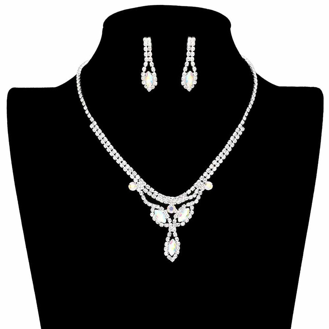 AB Gold Marquise Stone Accented Rhinestone Pave Necklace. Wear together or separate according to your event with different outfits to add perfect luxe and class with incomparable beauty. The perfect accessory for adding just the right amount of shimmer and a touch of class to special events. These classy necklace sets are perfect for Party, Wedding, Evening, and even everyday wear. Awesome gift for birthday, Anniversary, Valentine’s Day, or any special occasion.