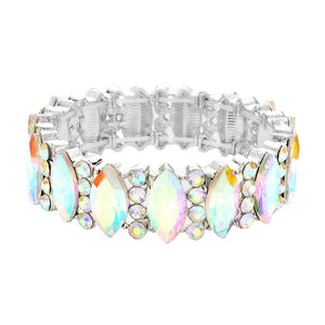 AB Silver Trendy Marquise Stone Accented Stretch Evening Bracelet, Get ready with this stone-accented stretchable Bracelet and put on a pop of color to complete your ensemble. Perfect for adding just the right amount of shimmer & shine and a touch of class to special events. Wear with different outfits to add perfect luxe and class with incomparable beauty. Just what you need to update in your wardrobe. 