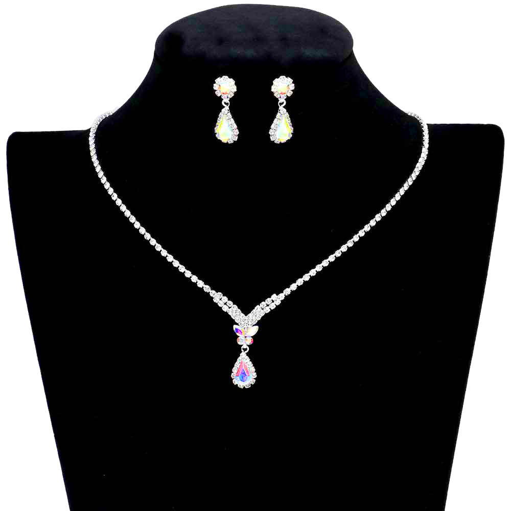 AB Silver Marquise Stone Butterfly Accented Rhinestone Necklace, Simple sophisticated Butterfly Accented Stone pendant necklace provides a flash of color to any outfit style, making it a timeless jewel to add to your collection. Jewelry that fits your lifestyle! Perfect Birthday Gift, Anniversary Gift, Mother's Day Gift, Graduation Gift, Valentine’s Day gift or any special occasion.