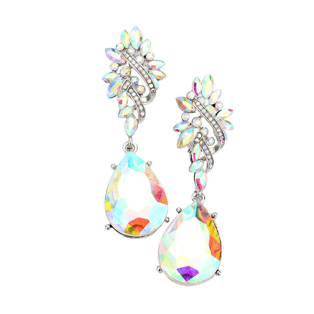 AB Silver Marquise Stone Cluster Teardrop Dangle Evening Earrings. These gorgeous stone pieces will show your class in any special occasion. The elegance of these stone goes unmatched, great for wearing at a party! Perfect jewelry to enhance your look. Awesome gift for birthday, Anniversary, Valentine‚Äôs Day or any special occasion.