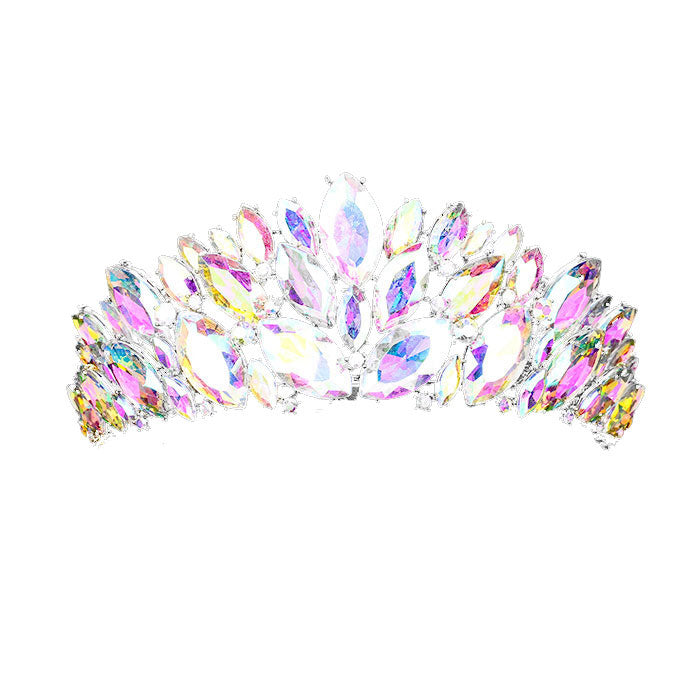 AB Silver Marquise Stone Cluster Vine Pageant Tiara, this tiara features precious stones and an artistic design. Makes You More Eye-catching in the Crowd. Suitable for Wedding, Engagement, Prom, Dinner Party, Birthday Party, Any Occasion You Want to Be More Charming.