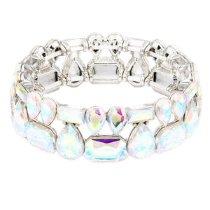 AB Silver Multi Stone Stretch Evening Bracelet, look as majestic on the outside as you feel on the inside, eye-catching sparkle, sophisticated look you have been craving for!  Can go from the office to after-hours easily, adds a stunning glow to any outfit. Stylish bracelet that is easy to put on, take off. Perfect gift for you or a loved one!