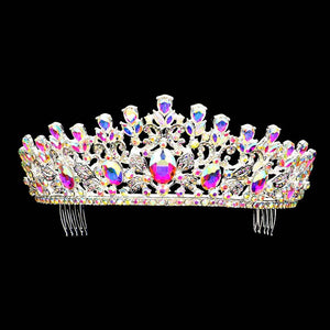 AB Silver Oval Stone Accented Leaf Cluster Princess Tiara, this oval stone princess tiara is made of awesome oval stones that make you more gorgeous and luxurious on special occasions. Perfect for adding just the right amount of shimmer & shine, will add a touch of class, beauty, and style to your special events.