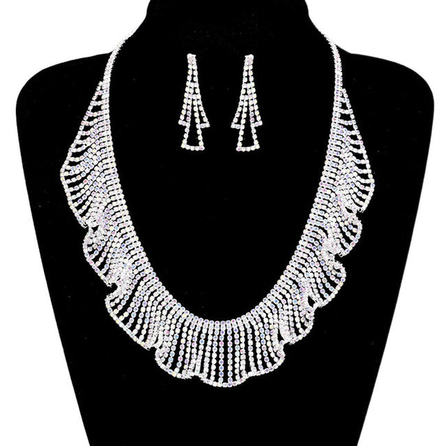 AB Silver Rhinestone Crystal Bib Necklace. These gorgeous bib necklace pieces will show your class in any special occasion. The elegance of these Stone goes unmatched, great for wearing at a party! stunning jewelry set will sparkle all night long making you shine like a diamond. Perfect jewelry to enhance your look. Suitable for wear Party, Wedding, Date Night or any special events.