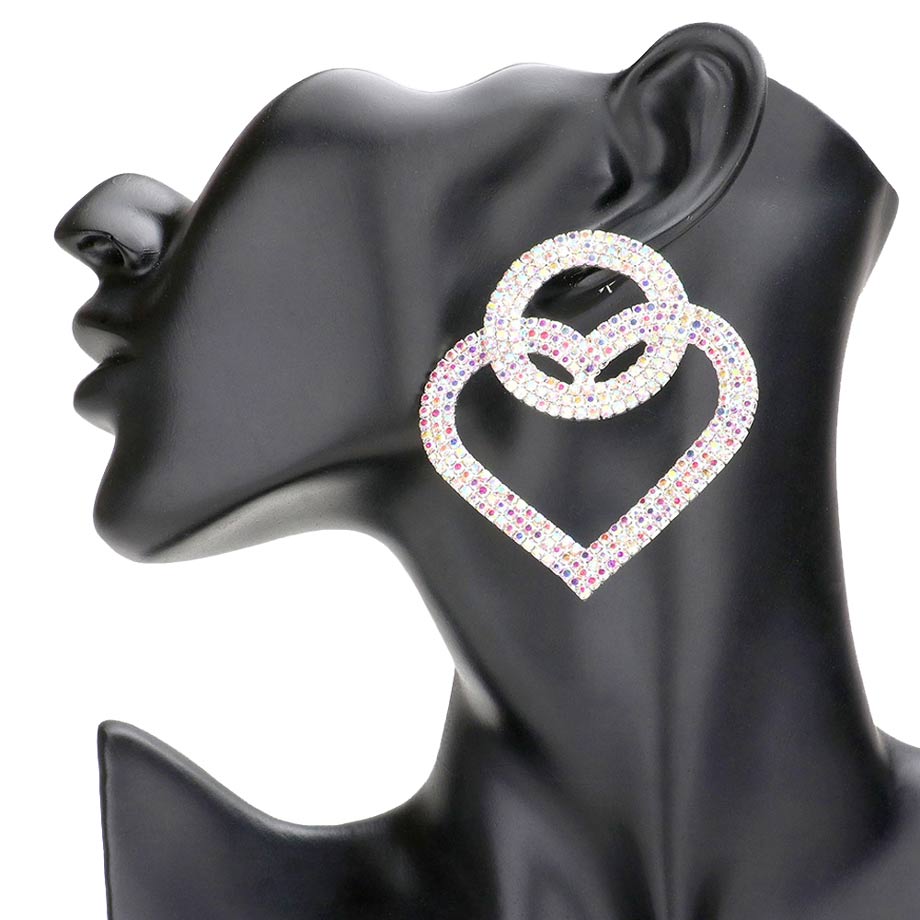 AB Silver Rhinestone Open Circle Heart Link Evening Earrings, take your love for accessorizing to a new level of affection with the heart link evening earrings. Open circle heart link design and sparkling rhinestones give these stunning earrings an elegant look to make you stand out on any special occasion. 