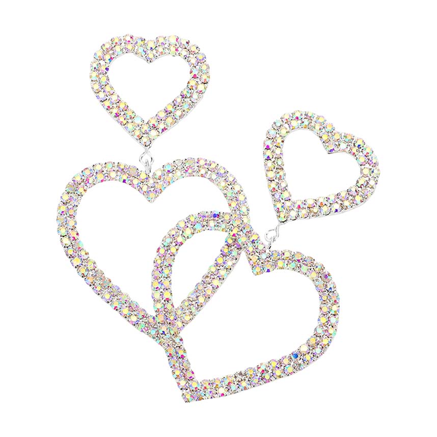 AB Silver Rhinestone Pave Double Open Heart Link Dangle Evening Earrings, beautifully crafted design adds a gorgeous glow to any outfit. jewelry that fits your lifestyle! Luminous heart link design and sparkling rhinestones give these stunning earrings an elegant look to make you stand out on any special occasion. Excellent for wearing at a party, wedding, bridal, baby shower, etc.