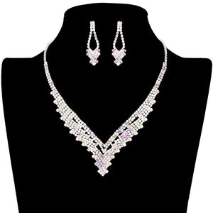AB Silver Rhinestone Pave Necklace Set. Wear together or separate according to your event, versatile enough for wearing straight through the week, perfectly lightweight for all-day wear, coordinate with any ensemble from business casual to everyday wear, the perfect addition to every outfit. Perfect Birthday Gift, Anniversary Gift, Mother's Day Gift, Graduation Gift.