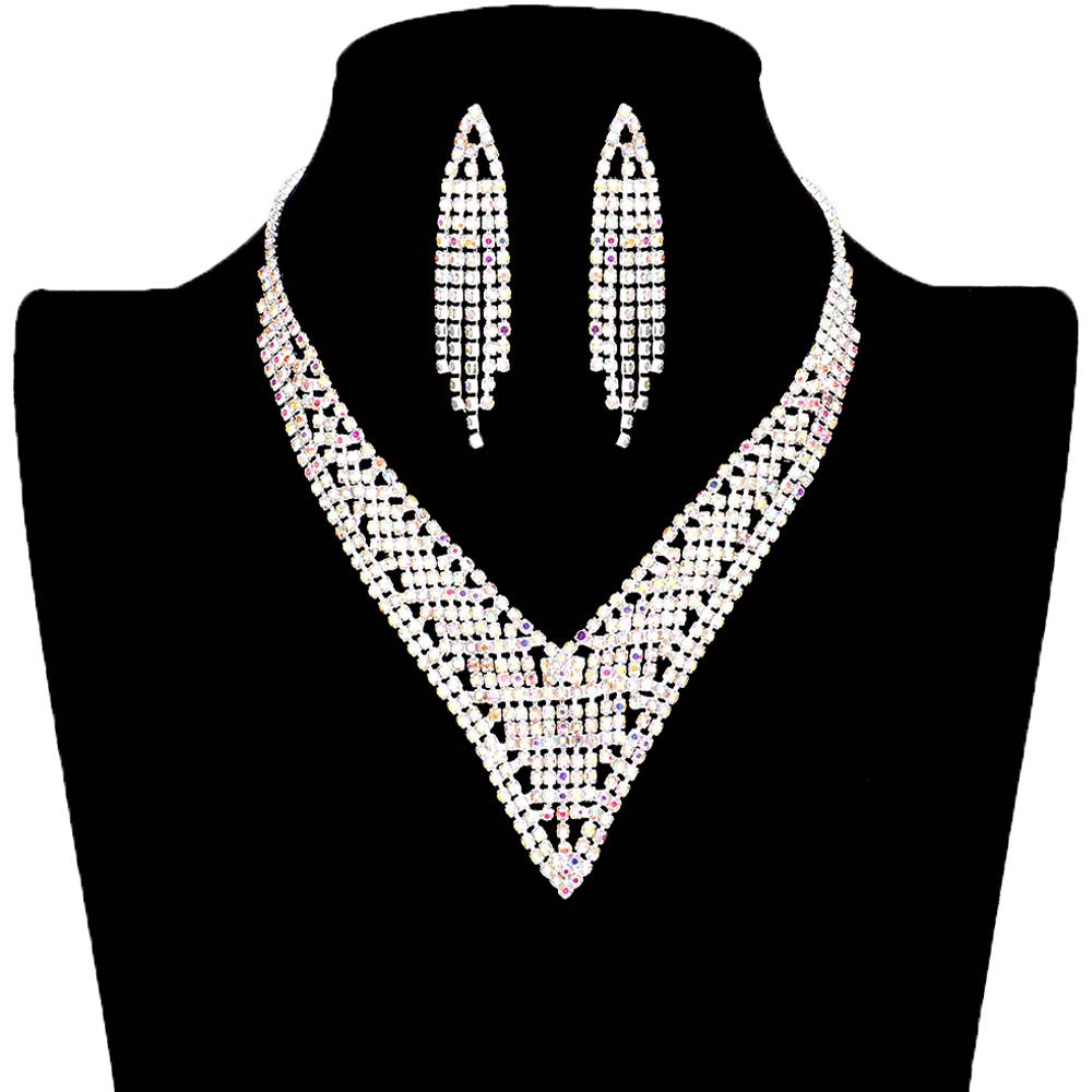 Silver Rhinestone Pave V Shape Collar Necklace, get ready with this rhinestone necklace to receive the best compliments on any special occasion. Put on a pop of color to complete your ensemble and make you stand out on special occasions. Awesome gift for birthdays, anniversaries, Valentine’s Day, or any special occasion.