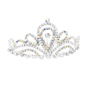 AB Silver Rhinestone Princess Mini Tiara. Elegant and sparkling, this tiara features rhinestones and an artistic design. Makes You More Eye-catching in the Crowd. Suitable for Wedding, Engagement, Prom, Dinner Party, Birthday Party, Any Occasion You Want to Be More Charming.