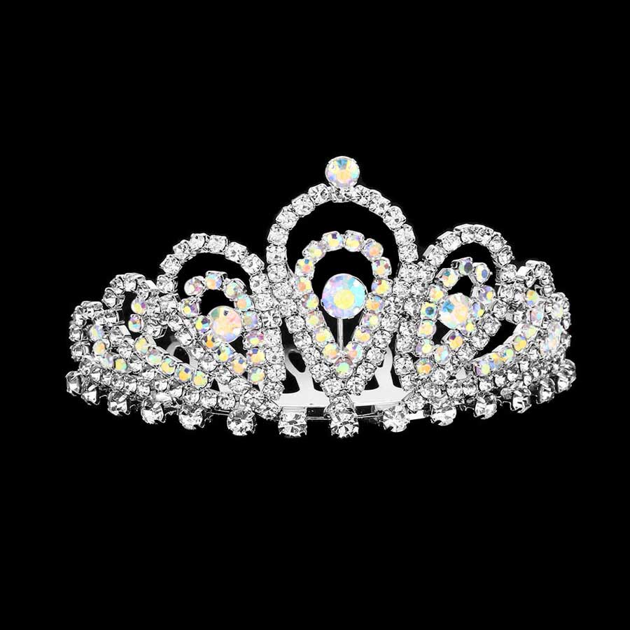 AB Silver Rhinestone Princess Mini Tiara, this mini tiara is made of rhinestone; Easy wear, sturdy and non-breakable headgear. The mini hair accessory is really beautiful, Pretty and lightweight. Makes You More Eye-catching at events and wherever you go. Suitable for Wedding, Engagement, Birthday Party, Any Occasion You Want to Be More Charming.