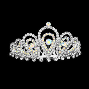 AB Silver Rhinestone Princess Mini Tiara, this mini tiara is made of rhinestone; Easy wear, sturdy and non-breakable headgear. The mini hair accessory is really beautiful, Pretty and lightweight. Makes You More Eye-catching at events and wherever you go. Suitable for Wedding, Engagement, Birthday Party, Any Occasion You Want to Be More Charming.