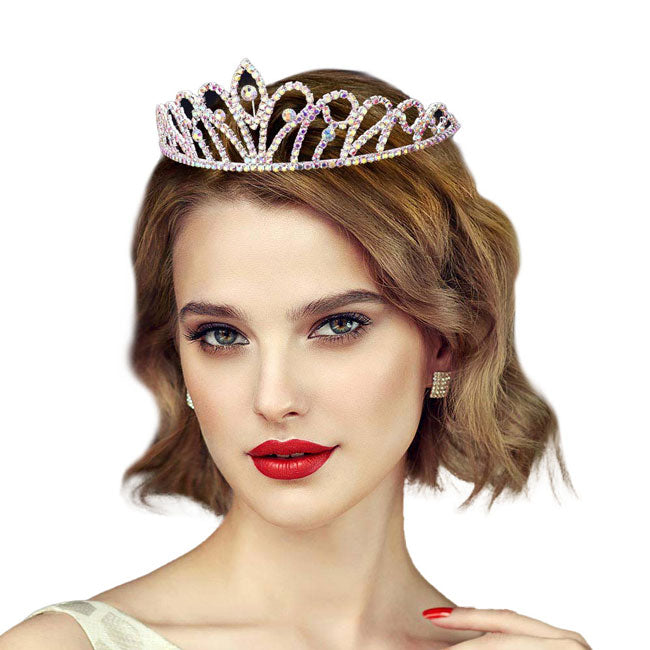 AB Silver Rhinestone Princess Tiara. Perfect for adding just the right amount of shimmer & shine, will add a touch of class, beauty and style to your wedding, prom, special events, embellished glass crystal to keep your hair sparkling all day & all night long. Perfect Birthday, Anniversary , Mother's Day, Graduation Gift.