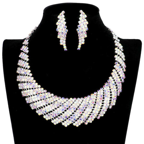 AB Silver Rhinestone Tornado Collar Bib Necklace. These gorgeous Stone pieces will show your class in any special occasion. The elegance of these Stone goes unmatched, great for wearing at a party! stunning jewelry set will sparkle all night long making you shine like a diamond. Perfect jewelry to enhance your look. Awesome gift for birthday, Anniversary, Valentine’s Day or any special occasion.