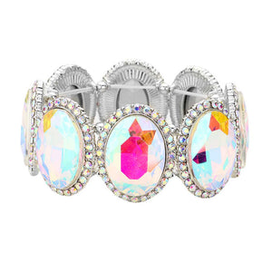 AB Silver Rhinestone Trim Oval Crystal Stretch Evening Bracelet, brings a gorgeous glow to your outfit to show off royalty on any special occasion. It's a perfect beauty that highlights your appearance and grasps everyone's eye on any special occasion. Is a glowing and sparkling beauty that is perfect to show off your glowing look and enrich your beauty to a greater extent. 