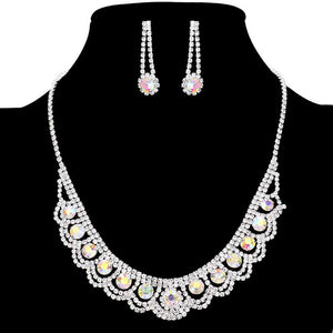 AB Silver  Round Stone Accented Rhinestone Necklace, Beautifully crafted design adds a gorgeous glow to any outfit. Jewellery that fits your lifestyle! Perfect Birthday Gift, Anniversary Gift, Mother's Day Gift, Anniversary Gift, Graduation Gift, Prom Jewellery, Just Because Gift, Thank you Gift.