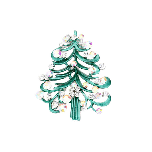 AB Silver Round Stone Embellished Christmas Tree Pin Brooch. Get ready for Christmas with these pin brooches, carry the spirit of Christmas from head to toe. Perfect for adding just the right amount of shimmer & shine and a touch of class to special events. Perfect Christmas gift for your loved ones.