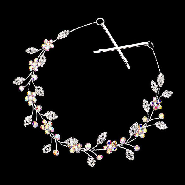 AB Silver Stone Embellished Flower Cluster Vine Bun Wrap Headpiece, Keep your hairstyle as glamorous as you are with this Stone headpiece! Add spectacular sparkle into your hair do. Perfect for adding just the right amount of shimmer & shine, will add a touch of class, beauty and style to your wedding, prom, special events, embellished flower leaf cluster to keep your hair sparkling all day & all night long. 
