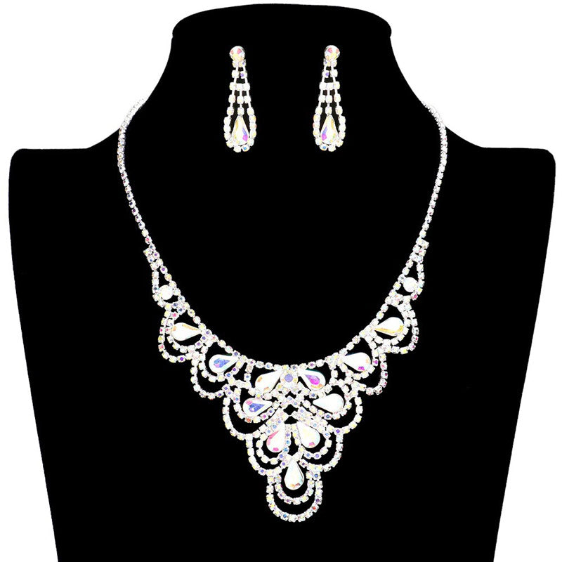 AB Silver Teardrop Accented Rhinestone Necklace, Get ready with this necklace, put on a pop of shine to complete your ensemble. Perfect for adding just the right amount of shimmer and a touch of class to special events. These classy necklaces are perfect for Party, Wedding and Evening functions. Awesome gift for birthday, Anniversary, Valentine’s Day or any special occasion.