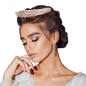 AB Silver Teardrop Cluster Detailed Princess Tiara. Perfect for adding just the right amount of shimmer & shine, will add a touch of class, beauty and style to your wedding, prom, special events, embellished glass crystal to keep your hair sparkling all day & all night long.