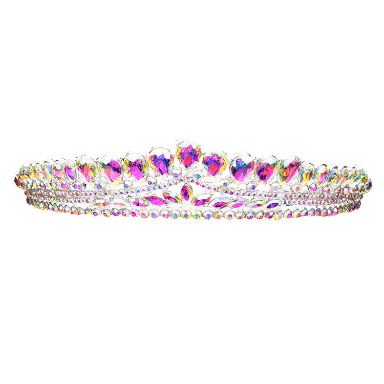 AB Silver Teardrop Cluster Detailed Princess Tiara. Perfect for adding just the right amount of shimmer & shine, will add a touch of class, beauty and style to your wedding, prom, special events, embellished glass crystal to keep your hair sparkling all day & all night long.