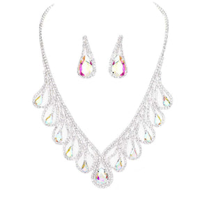 AB Silver Teardrop Crystal Rhinestone Collar Necklace, Detailed Crystal Collar Necklace, will sparkle all night long making you shine out like a diamond. Perfect for adding just the right amount of shimmer & shine and a touch of class to special events. perfect for a night out on the town or a black tie party, awesome Gift idea for Birthday, Anniversary, Prom, Mother's Day Gift, Sweet 16, Wedding.