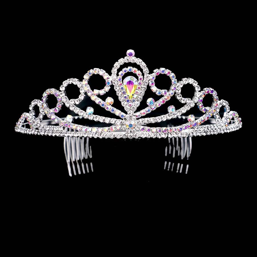 AB Silver Teardrop Crystal Rhinestone Pageant Princess Tiara, the tiara is made of beautiful rhinestones that amp up your beauty to a greater extent on special occasions. It perfectly adds luxe to your outfit and makes you more gorgeous. It's easy to put on & off and durable. The stunning hair accessory is really beautiful, Pretty, and lightweight. Makes You More Eye-catching at special events and wherever you go.
