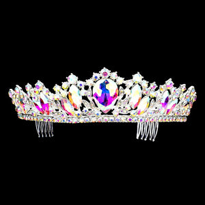   AB Silver Teardrop Marquise Stone Accented Princess Tiara, this tiara features precious stones and an artistic design. Makes you more eye-catching in the crowd. She will be instantly transformed into a fairytale princess. A stunning teardrop stone tiara that can be a perfect bridal headpiece. This hair accessory is really beautiful, pretty, and lightweight. 
