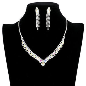 AB Silver Teardrop Stone Accented Collar Rhinestone Pave Necklace, These gorgeous Rhinestone pieces will show your class on any special occasion. The elegance of these rhinestones goes unmatched. Brings a gorgeous glow to your outfit to show off royalty on any special occasion. Perfect for adding just the right amount of glamour and sophistication to important occasions. These classy Rhinestone Jewelry Sets are perfect for parties, Weddings, and Evenings. 