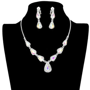 AB Silver Teardrop Stone Accented Rhinestone Pave Necklace, brings a gorgeous glow to your outfit to show off the royalty on any special occasion. These gorgeous Rhinestone pieces will show your class in any special occasion. The elegance of these Rhinestone goes unmatched, great for wearing at a party! Perfect jewelry to enhance your look. Awesome gift for birthday, Anniversary or any special occasion.