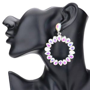 AB Silver Teardrop Stone Cluster Open Circle Dangle Evening Earrings. Beautifully crafted design adds a gorgeous glow to any outfit. Jewelry that fits your lifestyle! Perfect Birthday Gift, Anniversary Gift, Mother's Day Gift, Anniversary Gift, Graduation Gift, Prom Jewelry, Just Because Gift, Thank you Gift.