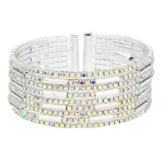 AB Silver Trendy Lead and Nickel Compliant Rhinestone Cuff Bracelet, Get ready with these Cuff Bracelet, put on a pop of color to complete your ensemble. Perfect for adding just the right amount of shimmer & shine and a touch of class to special events. Perfect Birthday Gift, Anniversary Gift, Mother's Day Gift, Graduation Gift.