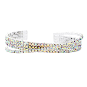 AB Silver Trendy Fashionable Rhinestone Crisscross Cuff Bracelet, Get ready with these Cuff Bracelet, put on a pop of color to complete your ensemble. Perfect for adding just the right amount of shimmer & shine and a touch of class to special events. Perfect Birthday Gift, Anniversary Gift, Mother's Day Gift, Graduation Gift.