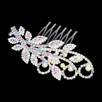 AB Silver Trendy Rhinestone Sprout Hair Comb. Perfect for adding just the right amount of shimmer & shine, will add a touch of class, beauty and style to your wedding, prom, special events, trendy rhinestone sprout hair comb will keep your hair sparkling all day & all night long. The elegant design will enhance your beauty, attracting everyone's attention and transforming you into a bright star to wear with this sprout hair comb.