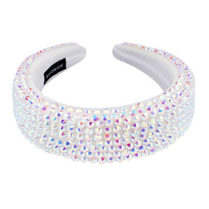 AB Studded Padded Headband, sparkling placed on a wide padded headband making you feel extra glamorous especially when crafted from padded beaded headband . Push back your hair with this pretty plush headband, spice up any plain outfit! Be ready to receive compliments. Be the ultimate trendsetter wearing this chic headband with all your stylish outfits! 