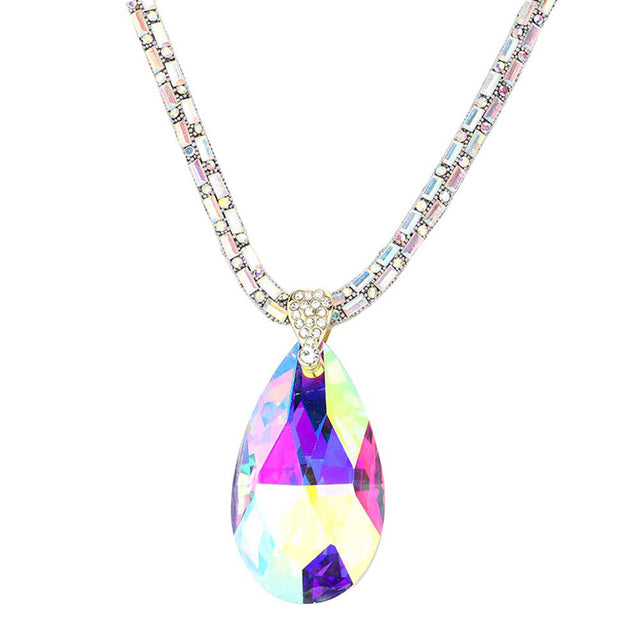 AB Teardrop Pendant Bling Necklace, Add this simple teardrop Pendant necklace to any look for a hint of bling! delicately polished necklace will enhance your look, versatile enough for wearing straight through the week, perfectly lightweight for all-day wear, coordinate with any ensemble from business casual to everyday wear, the perfect addition to every outfit. Adds a touch of nature-inspired beauty to your look. 