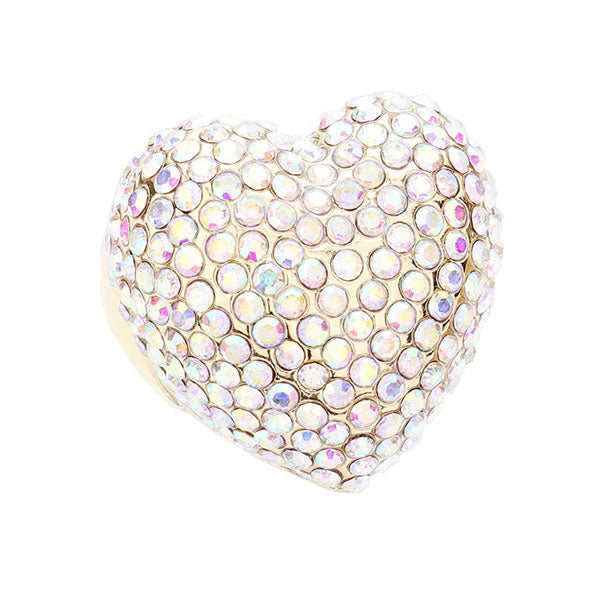 AB Trendy Stylish Rhinestone Pave Heart Stretch Ring. Beautifully crafted design adds a gorgeous glow to any outfit. Jewelry that fits your lifestyle! Perfect Birthday Gift, Anniversary Gift, Mother's Day Gift, Anniversary Gift, Valentine's Day Gift, Graduation Gift, Prom Jewelry, Just Because Gift, Thank you Gift.