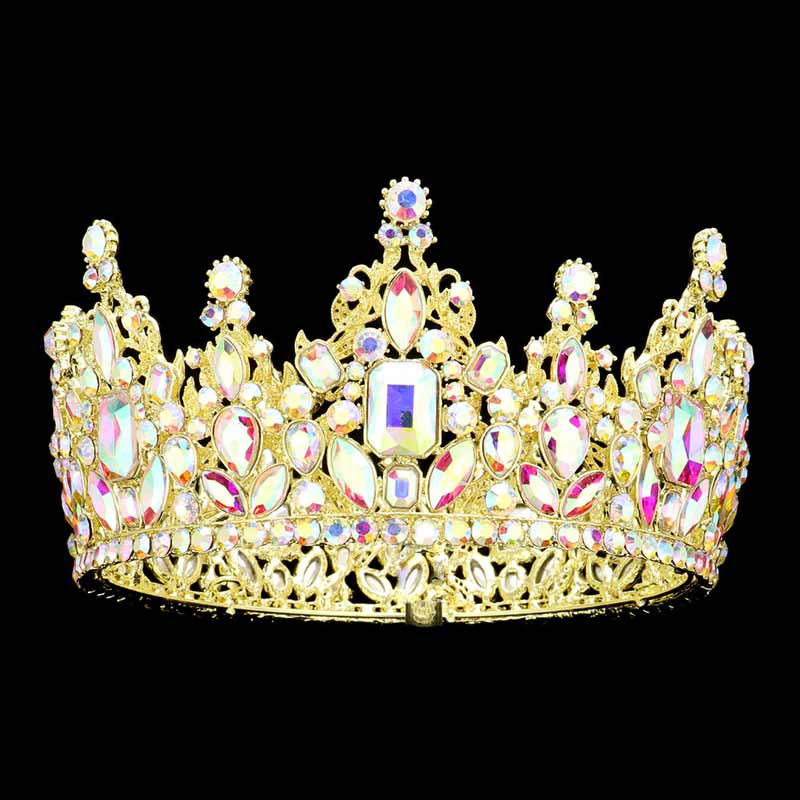 Ab Gold Multi Stone Cluster Crown Tiara, This crown tiara is a classic royal tiara made from gorgeous stone accented is the epitome of elegance. Exquisite design with gorgeous color and brightness, makes you more eye-catching in the crowd and also it will make you more charming and pretty without fail