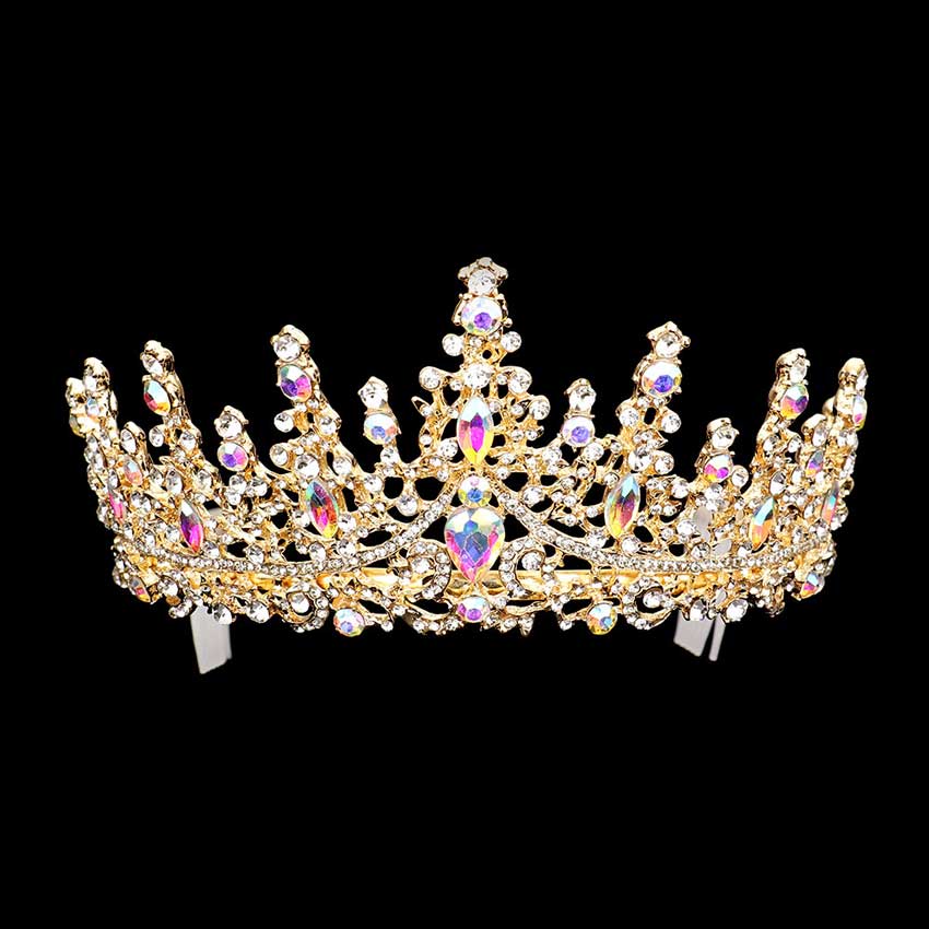 Ab Gold Multi Stone Embellished Princess Tiara, this princess tiara is a classic royal tiara made from gorgeous multi-stone accented is the epitome of elegance. Exquisite design with beautiful color and brightness makes you more eye-catching in the crowd and will make you more charming and pretty without fail.