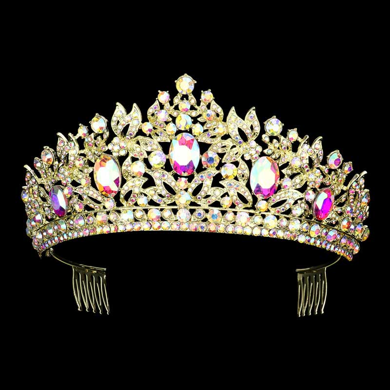 Ab Gold Oval Stone Accented Leaf Cluster Princess Tiara, This cluster princess tiara is a classic royal tiara made from gorgeous oval stone accented is the epitome of elegance. Exquisite design with stunning color and brightness makes you more eye-catching in the crowd and will make you more charming and pretty without fail. 