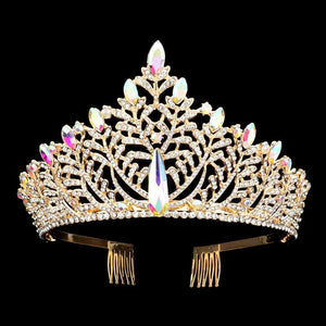Ab Gold Teardrop Marquise Stone Accented Leaf Cluster Princess Tiara, the accented leaf cluster princess tiara is a classic royal tiara made from gorgeous marquise stone is the epitome of elegance. Exquisite design with gorgeous color and brightness, makes you more eye-catching in the crowd and also it will make you more charming and pretty without fail.