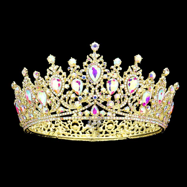 AB Gold Teardrop Stone Accented Crown Tiara, This crown tiara is a classic royal tiara made from gorgeous stone accented is the epitome of elegance. Exquisite design with gorgeous color and brightness, makes you more eye-catching and also it will make you more charming and pretty. Unique hair jewelry is suitable for any special occasion such as birthdays, engagements, weddings, pageants, proms, parties, quinceanera, banquets, celebrations, ceremonies, holidays, anniversaries, costume on Halloween, etc.