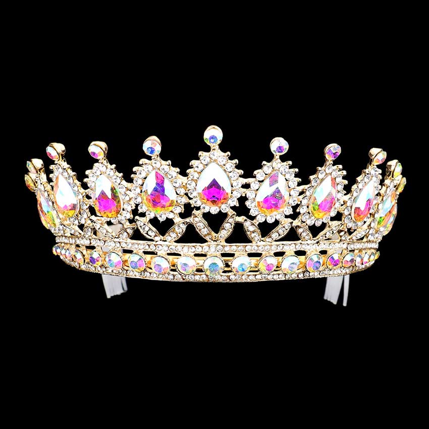 Ab Gold Teardrop Stone Accented Princess Tiara, this princess tiara is a classic royal tiara made from gorgeous stone accented is the epitome of elegance. Exquisite design with gorgeous color and brightness, makes you more eye-catching in the crowd and also it will make you more charming and pretty without fail.
