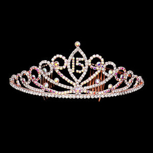 Ab Rpse Gold Sweet 15 Rhinestone Princess Tiara, this princess tiara is a classic royal tiara made from gorgeous rhinestone accented is the epitome of elegance. Exquisite design with stunning color and brightness, makes you more eye-catching in the crowd and also it will make you more charming and pretty without fail