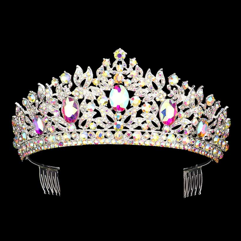 Ab Silver Oval Stone Accented Leaf Cluster Princess Tiara, This cluster princess tiara is a classic royal tiara made from gorgeous oval stone accented is the epitome of elegance. Exquisite design with stunning color and brightness makes you more eye-catching in the crowd and will make you more charming and pretty without fail. 