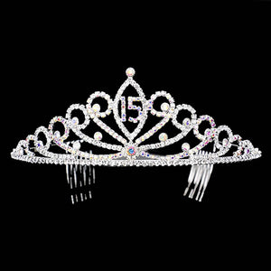Ab Silver Sweet 15 Rhinestone Princess Tiara, this princess tiara is a classic royal tiara made from gorgeous rhinestone accented is the epitome of elegance. Exquisite design with stunning color and brightness, makes you more eye-catching in the crowd and also it will make you more charming and pretty without fail